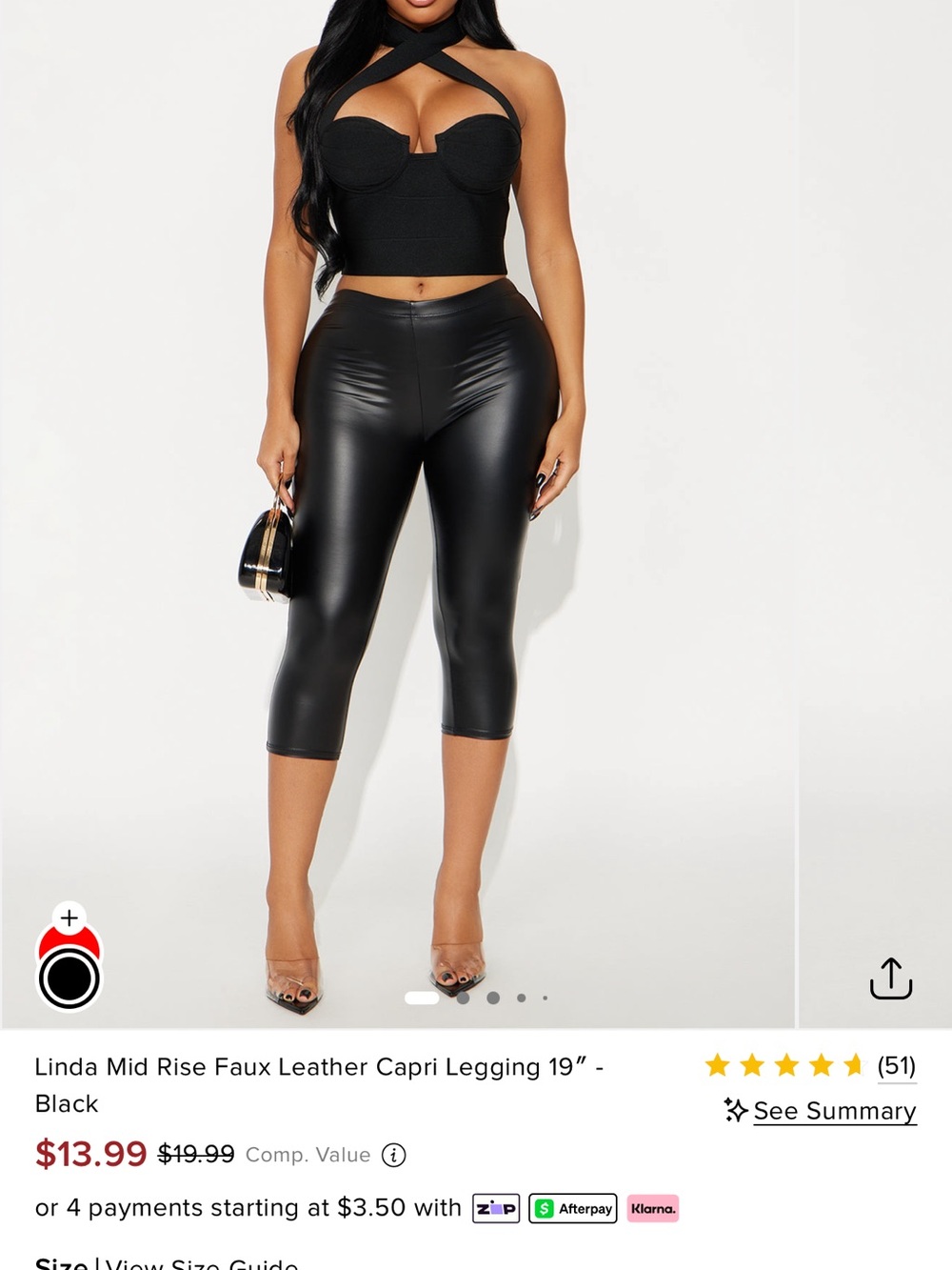 Fashion Nova Black Faux Leather Capri Leggings
